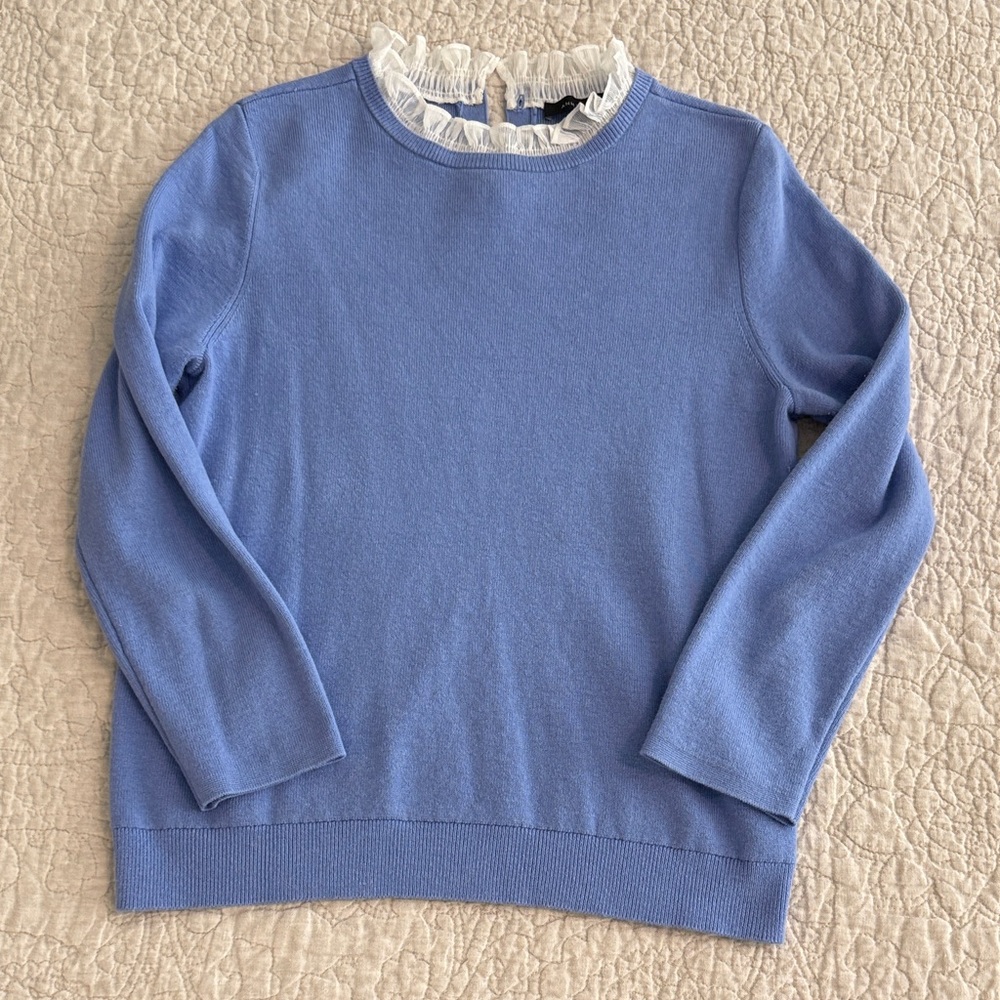 Ann Taylor Periwinkle Blue Crewneck Sweater with Ruffle Collar DARLING